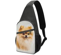 Yellow Pomeranian Sling Bag Crossbody Waterproof Chest Bag, Lightweight Sling Crossbody Shoulder Bag for Men Women Durable Oxford Cloth Outdoor Travel Hiking Cycling Chest Pack with Multi-Pockets