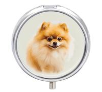Yellow Pomeranian Small Pill Case Round Weekly Pills Organizer with Mirror 3 Compartments Portable Travel Daily Pills Container Cute Pill Box for Fish Oil Supplement