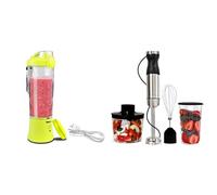 Yellow Portable 600mL Cordless Blender for Smoothies,Shakes Type-C USB Rechargeable Mini Blender+Immersion Hand Blender Variable Speed Blender Handheld Blending Stick Food Chopper Whisk 700mL Beaker