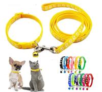 Yellow Puppy Collar And Lead Sets, XSmall Dog Collar And Lead Set Pawprint Adjustable Kitten Collar With Bell For Tiny Little XXS XS Extra Small Breed Pets Dogs Cats Girls Boys