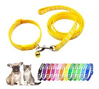 Yellow Puppy Dog Collar And Lead Sets, Cat Collar With Bell Lead Set Pawprint Adjustable Kitten Collar For Tiny Little XXS XS Extra Small Breed Pets Girls Boys