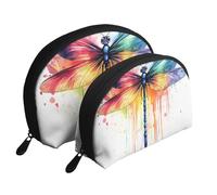 Yellow Purple Dragonfly Printed Makeup Bags 2-Piece Portable Shell Travel Toiletry Bag