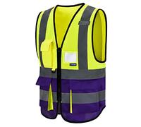 Yellow Purple high viz Class 2 hi vis Zipper Front 3xl High Visibility vest Hi Vis Executive Vest Waistcoat with Phone & ID Pockets