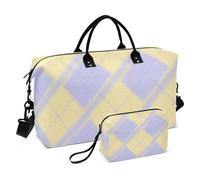 Yellow Purple Pastel Plaid Decorative Duffel Bag Tote Bag with Toiletry Bag for Trip Large Capacity bolsas para
