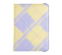 Yellow Purple Pastel Plaid Leather passport book holder for travel Travel Documents Organizer Protector Document Organizer Holder Accessories for men Ultra Slim