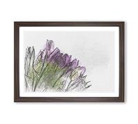 Yellow & Purple Tulips in Abstract Framed Print | A2 Walnut Framed Wall Art | Ready to Hang | Abstract Fantasy Picture | Living Room Bedroom Lounge Office