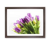 Yellow & Purple Tulips Painting Modern Art Framed Print | A2 Walnut Framed Wall Art | Ready to Hang | Modern Historical Picture | Living Room Bedroom Lounge Office