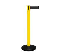 Yellow Queue Barrier with 3 Meter Black Retractable Belt | Steel Crowd Control Barrier | Durable Stanchion Safety Barrier | Belt Barrier for Queue Management for Businesses, Exhibitions - 1Pc