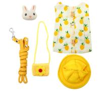 Yellow Rabbit Harness Set with Clothes and Leash for Small Pets | Cotton and Metal Build, Hook and Loop Closure, Hat Bag Decoration, Photo Ready Style