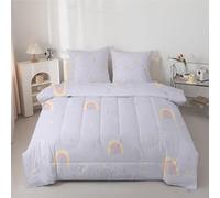 Yellow Rainbow King Size Duvet, Anti Allergy Coverless Duvet King Size for All Seasons, 7.5 Tog Purple Raindrops Bed Quilts Set - Soft & Washable Bedding Comforter with 2 Pillowcases