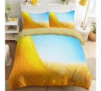 Yellow Realistic Duvet Cover Set 230 x 220 cm, Wheat Field Blue Sky Autumn Harvest Hope Painting Bedding for Farmhouse Bedroom, King Hypoallergenic Quilt Cover Soft Comfy for Spring & Summer