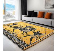 Yellow Rectangle carpet 60 x 90 cm, Traditional Greek Warrior War Horse Design Short Pile Rug for Bedroom Living Room Carpet, Washable Non-Shedding Soft Rug for Home Decor