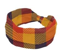 Yellow Red Plaid Women's Wide Hairbands, Soft Turban Headband, Non Slip Head Wraps, Elastic Sweat Yoga Workout Headband Cross Knotted Hairwrap Bandana