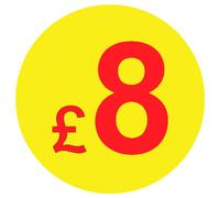 £ Yellow & Red Price Stickers - 20mm, £8, 80