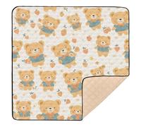 Yellow Retro Bears Cute Foldable Baby Floor Play mat for Floor Portable Foldable Infant Play Activity Mat for Baby Kids Toddlers Infants, 50'' x 50''tapete para juegos de