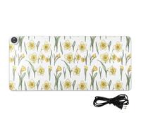 Yellow Retro Daffodils Heated PU Mouse Pad 31.5 x 13 in Non Slip Office Table Mat for Computer Table Writing Work