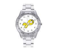 Yellow Ribbon Endometriosis Awareness Men's Watches Stainless Steel Watch Strap Analog Quartz Watch Business Wristwatches