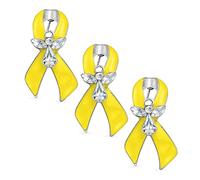 Yellow Ribbon Pin for Awareness and Support Military, Suicide Prevention, Missing Persons, Childhood Cancer Guardian Angel Crystal Brooch Lapel Pin For Women Enamel Silver Plated 3 Pack SET