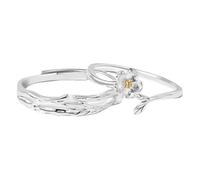 Yellow Ring for Women Promise Ring 925 Sterling Silver Silver Flower Adjustable Fashion for Couple Sister Graduation Jewelry