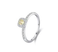 Yellow Rings Cz Wedding Band 925 Sterling Silver 1.3mm Square Halo Size N 1/2 Gifts for Ladies Mother Fashion
