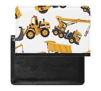 Yellow Road Roller Bulldozer Dumper Truck Crane Women's Passport Protector, Men's Passport Protector, PU Travel Passport Protector for Women Men Worker 5.8 x 3.9 x 0.4 inch