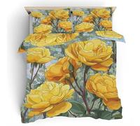 Yellow Rose Duvet Cover Set, Flower Rural Bedding Set, Soft Breathable Microfiber Single Quilt Cover 2 Piece with Zipper Closure, 1 Duvet Cover 135x200 & 1 Pillowcase S2a1