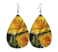 Yellow Rose Earrings for Women Teardrop Leather Earring Double Sided Drop Dangle Earrings Lightweight Women's Ear Accessories Jewelry Fashion Birthday Gift