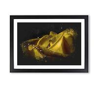 Yellow Rose Flower Paint Splash Framed Wall Art Print A2 Black | Ready to Hang, Premium Gi Paper, Fade-Resistant Inks, Securely Packaged, UK Made