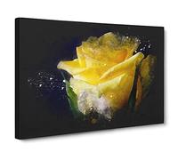 Yellow Rose Flower Vol.1 Paint Splash Canvas Print | Gallery Wrapped 30mm Frame Wall Art | 20x14 inches | Ready to Hang | Modern Floral Picture | Living Room Bedroom Lounge Office