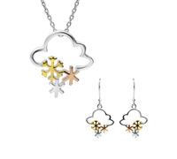 Yellow Rose Gold Plated Sterling Silver Cloud Snowflakes Two Piece Set CST-141