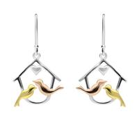 Yellow Rose Gold Sterling Silver Plated Two Turtle Doves Hook Earrings D - Option1 Value Silver