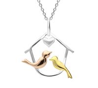 Yellow Rose Gold Sterling Silver Plated Two Turtle Doves Necklace - Option1 Value Silver CST-022