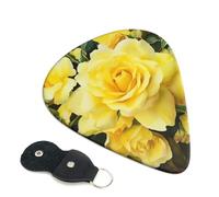 Yellow Rose Guitar Picks 6 Pack with Leather Guitar Pick Holder Keychain, Plectrum Key Fob Cases Bag, Abstract Art Plectrum for Acoustic Electric Guitar, Ukulele 0.96mm