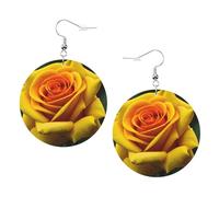 Yellow Rose Picture Leather Round Earrings Color Valentine'S Day Festival Activities Fashion Women'S