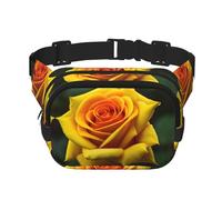 Yellow Rose Picture Print Square Double Layer bag Waist Bag Trendy Pack Travel Bag with Adjustable Bel, Black, One Size