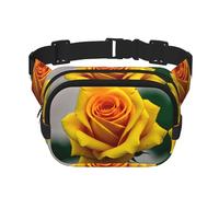 Yellow Rose print Fanny Pack Waist Packs with Extender for Men Women, Waist Bag Hip Pack with Zipper Pockets, Black, One Size