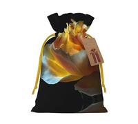 Yellow Rose Side Printed Drawstring Christmas Linen Gift Bag, Perfect For Gift Bags, Candy Bags