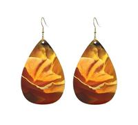 Yellow Rose Side Printed Droplet Shaped Acrylic Personalized Earrings, Suitable For Wearing In Various Occasions