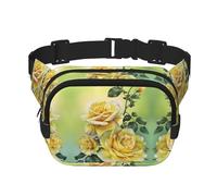 Yellow Rose Square Double-Layer Waist Bag with All-Over Print,Durable Twill Fabric, Multi-Pocket Fanny Pack for Outdoor Sports Travel