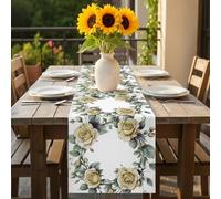 Yellow Rose Table Runner 13x72 inch Spring Green Floral Leaf Wreath Flower Hand-painted Style Cotton Linen Dining Table Runner Ideal for Dresser Kitchen Coffee Tables - Machine Washable