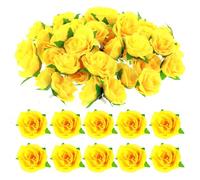Yellow Roses Artificial Flowers, 50 Pcs Artificial Roses Flower Heads Real Looking Fake Silk Rose Heads for DIY Crafts Floral Arrangement Wedding Bridal Bouquets Party Cake Decoration (4cm)
