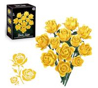 Yellow Roses Bouquet Building Set, Artificial Flowers Botanical Collection Blocks Kit DIY Fake Roses for Adults Women Valentines & Mother's Day Girlfriend Gifts - Home Decor
