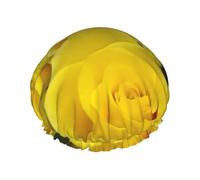 Yellow Roses Print Shower Essentials Bonnet For Women, Large Washable Elastic Band Bath Hair Wrap Shower Cap