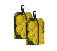 Yellow Roses Print Waterproof Shoe Bag Travel Bag with Carry Strap Storage Bag Versatile Cosmetic Bag-2pcs