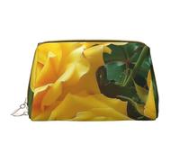 Yellow Roses Printed Makeup Bag for Women Portable Leather Make up Bag Travel Zipper Cosmetic Bags Organizer