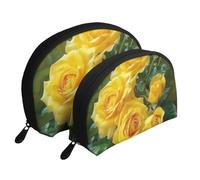 Yellow Roses Printed Makeup Bags 2-Piece Portable Shell Travel Toiletry Bag Cosmetic Organizer Bag for Women