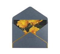 yellow roses Printed Pearl Paper Greeting Card, Black - Folded Blank Cards with Gold Trim for Weddings, Birthdays, Christmas