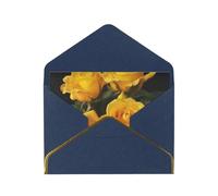 yellow roses Printed Pearl Paper Greeting Card, Blue - Folded Blank Cards with Gold Trim for Weddings, Birthdays, Christmas
