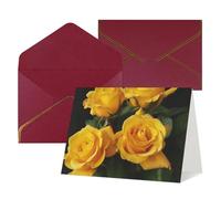 yellow roses Printed Pearl Paper Greeting Card, Dark Red - Folded Blank Cards with Gold Trim for Weddings, Birthdays, Christmas