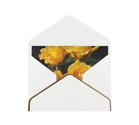 yellow roses Printed Pearl Paper Greeting Card, White - Folded Blank Cards with Gold Trim for Weddings, Birthdays, Christmas